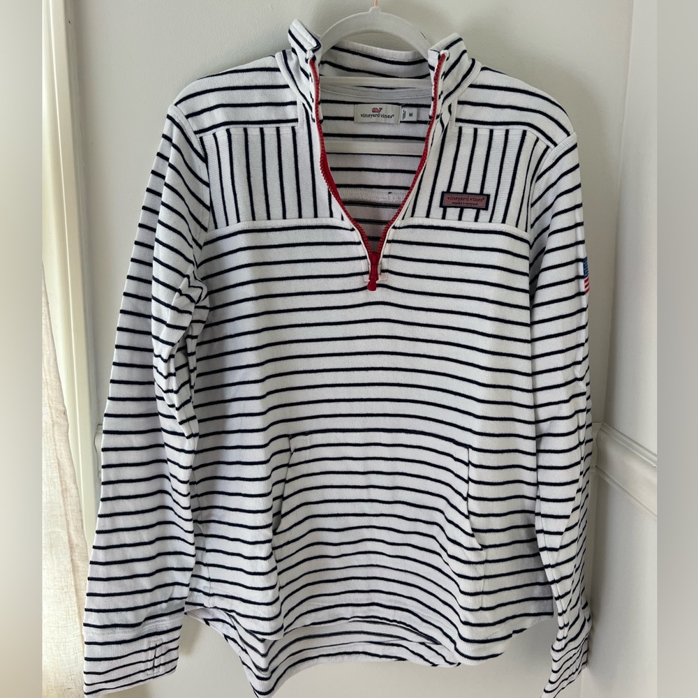 VINEYARD VINES white striped 1/4 zip sweatshirt